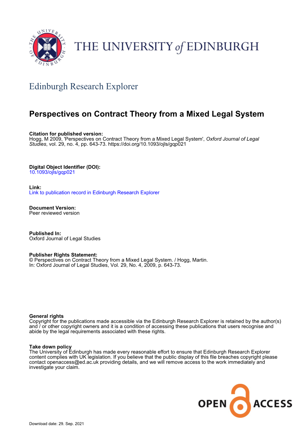 Perspectives on Contract Theory from a Mixed Legal System