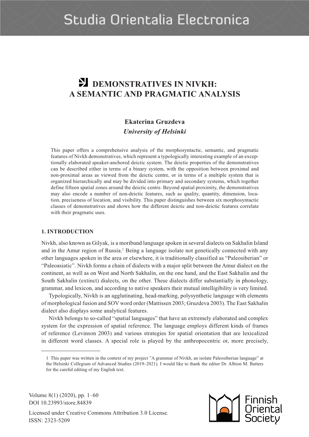 Demonstratives in Nivkh: a Semantic and Pragmatic Analysis