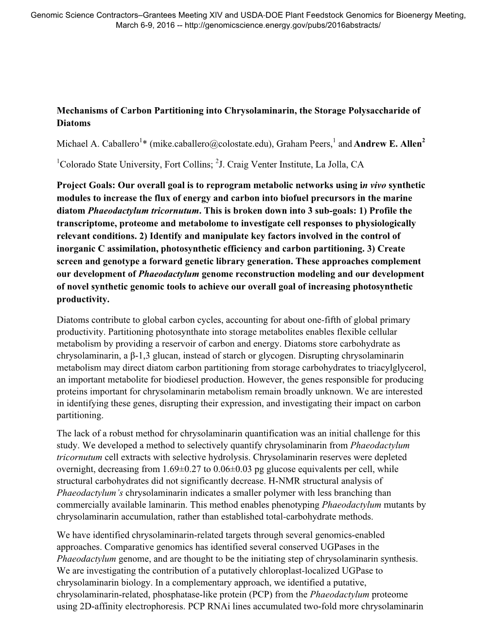 Mechanisms of Carbon Partitioning Into Chrysolaminarin, the Storage Polysaccharide of Diatoms