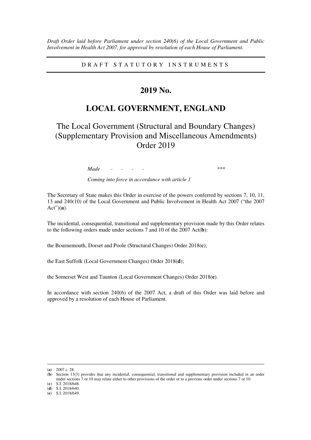 The Local Government (Structural and Boundary Changes) (Supplementary Provision and Miscellaneous Amendments) Order 2019