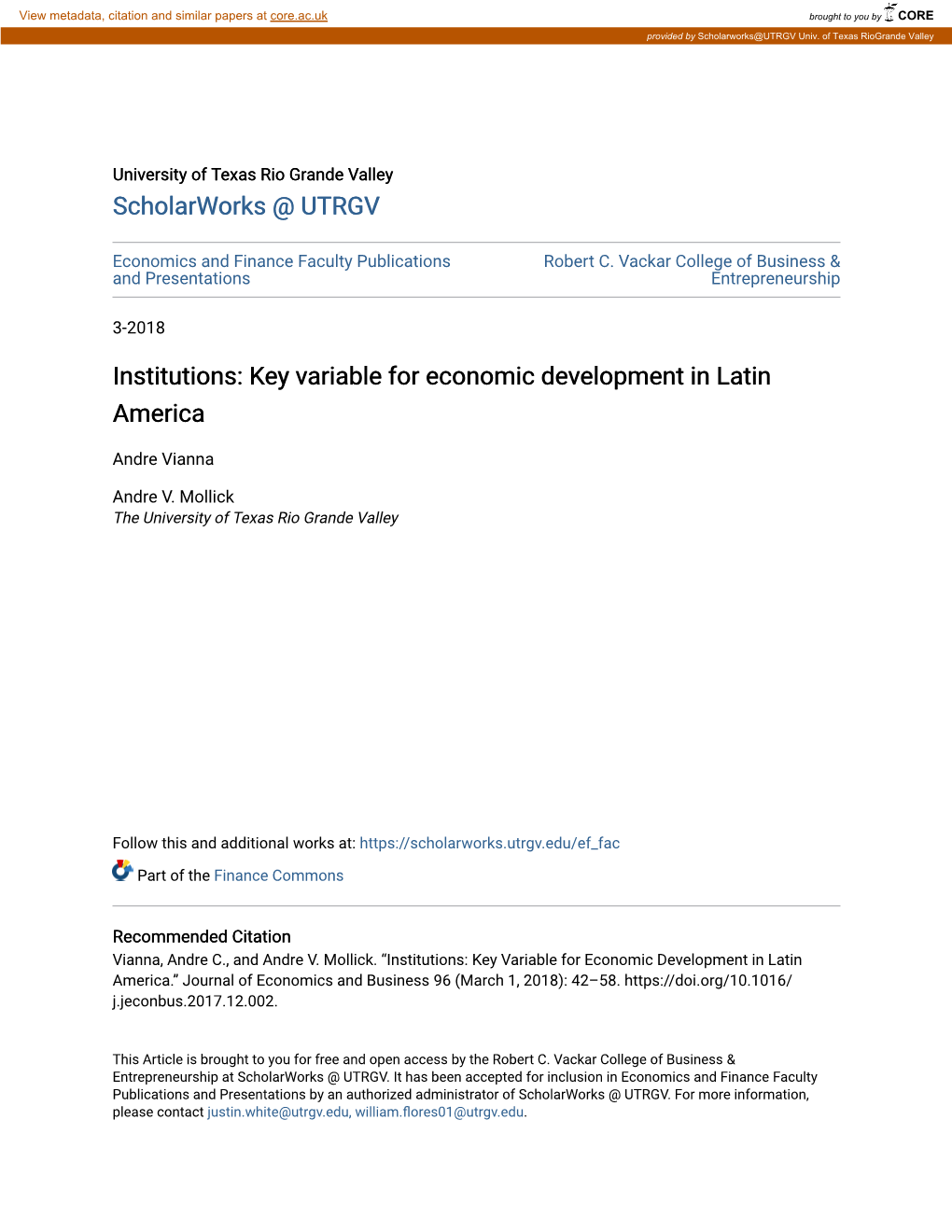 Institutions: Key Variable for Economic Development in Latin America