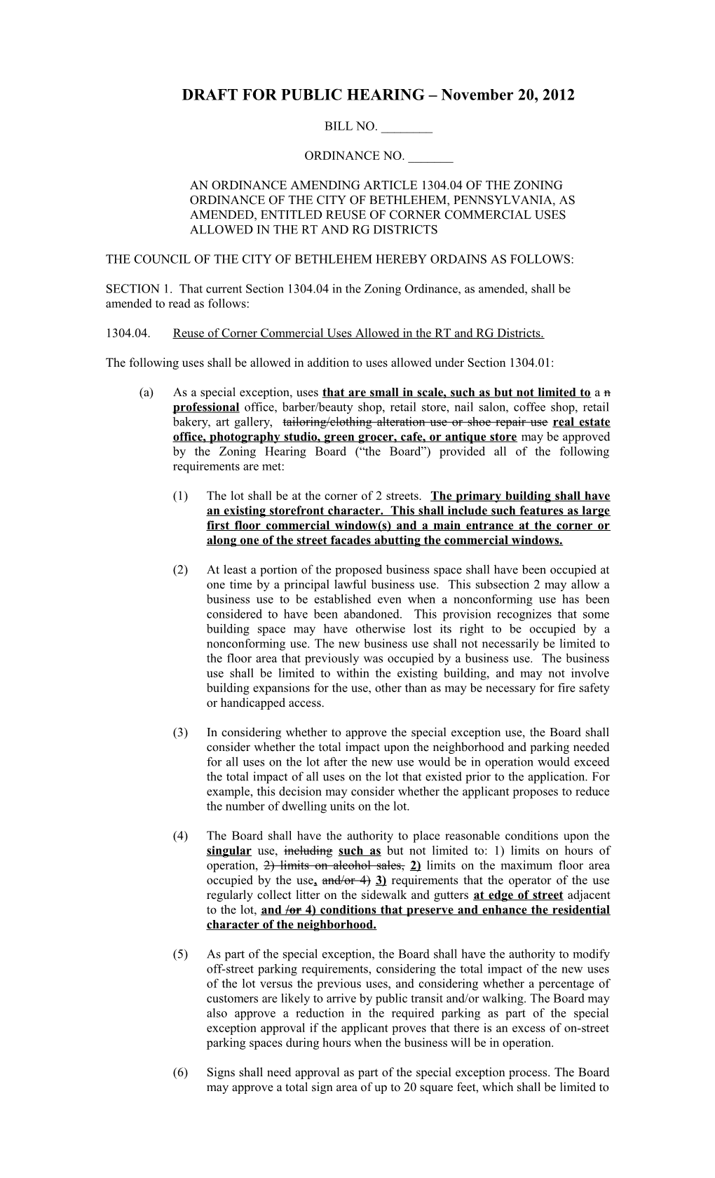 DRAFT for PUBLIC HEARING November 20, 2012