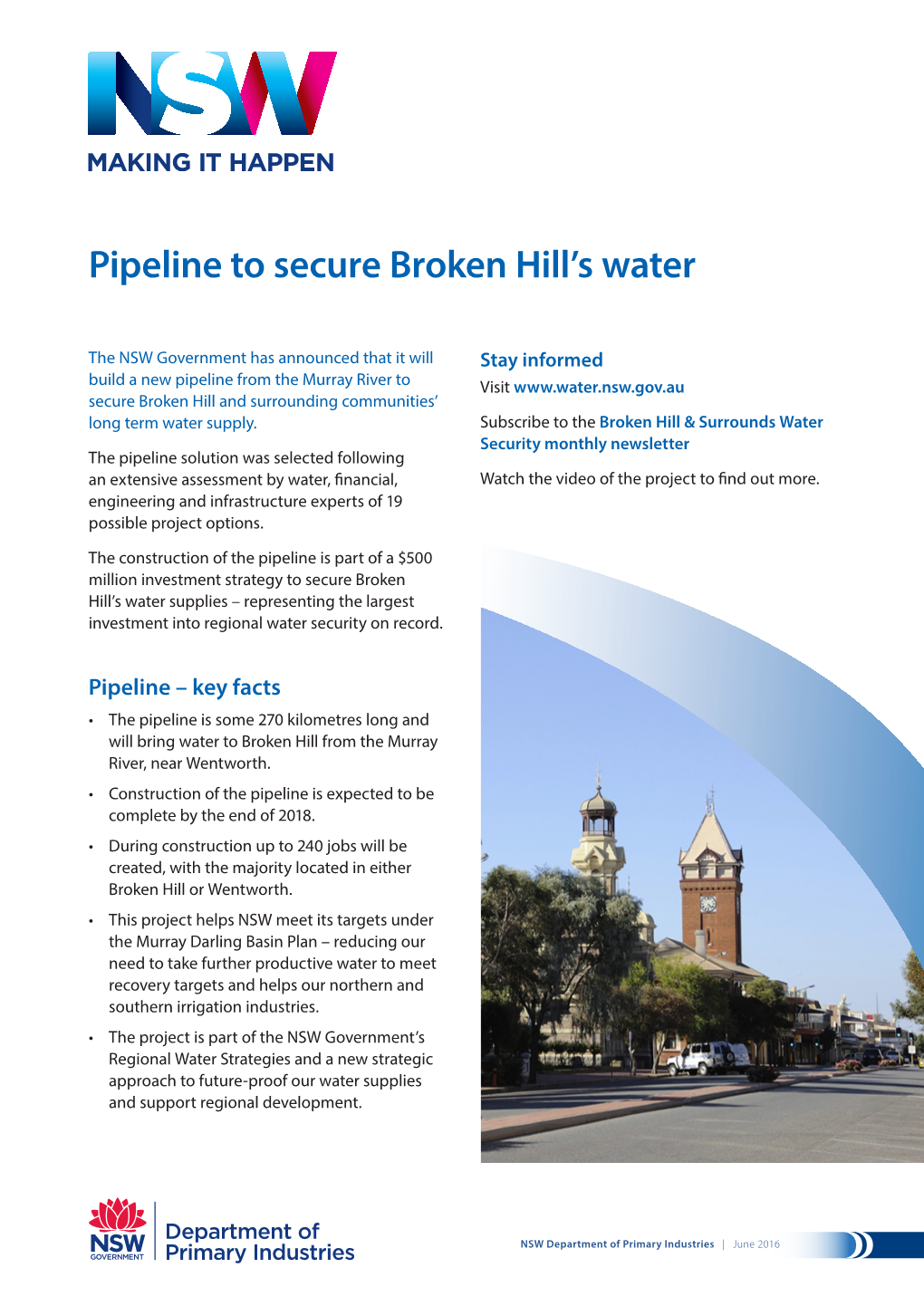 Pipeline to Secure Broken Hill's Water