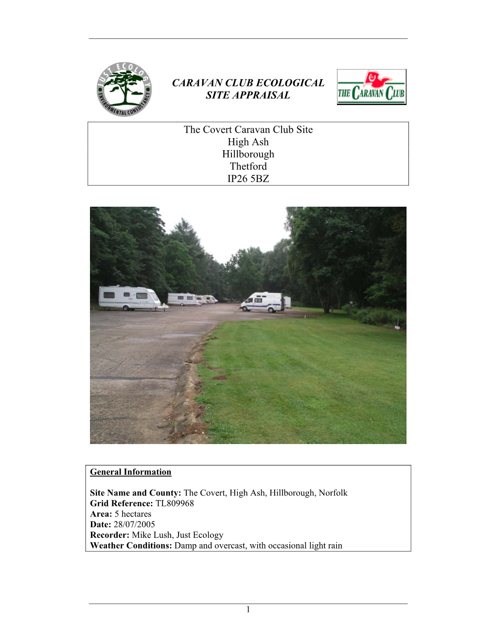 CARAVAN CLUB ECOLOGICAL SITE APPRAISAL the Covert Caravan