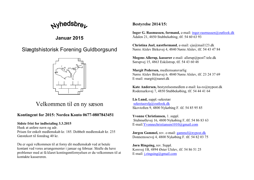 Januar 2015 Ådalen 21, 4850 Stubbekøbing, Tlf