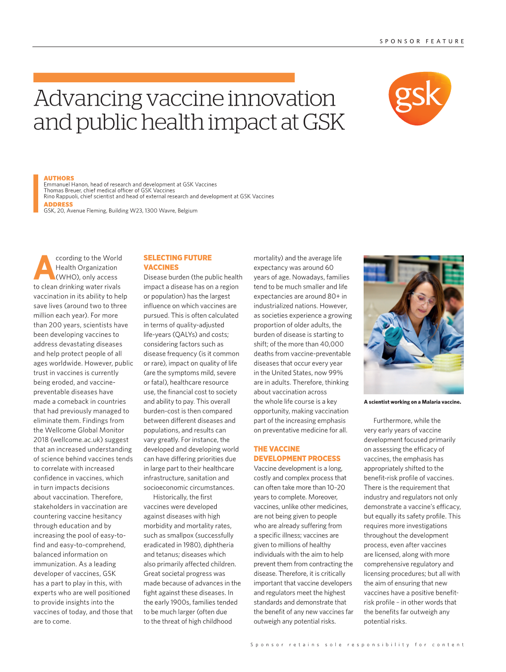 Advancing Vaccine Innovation and Public Health Impact at GSK