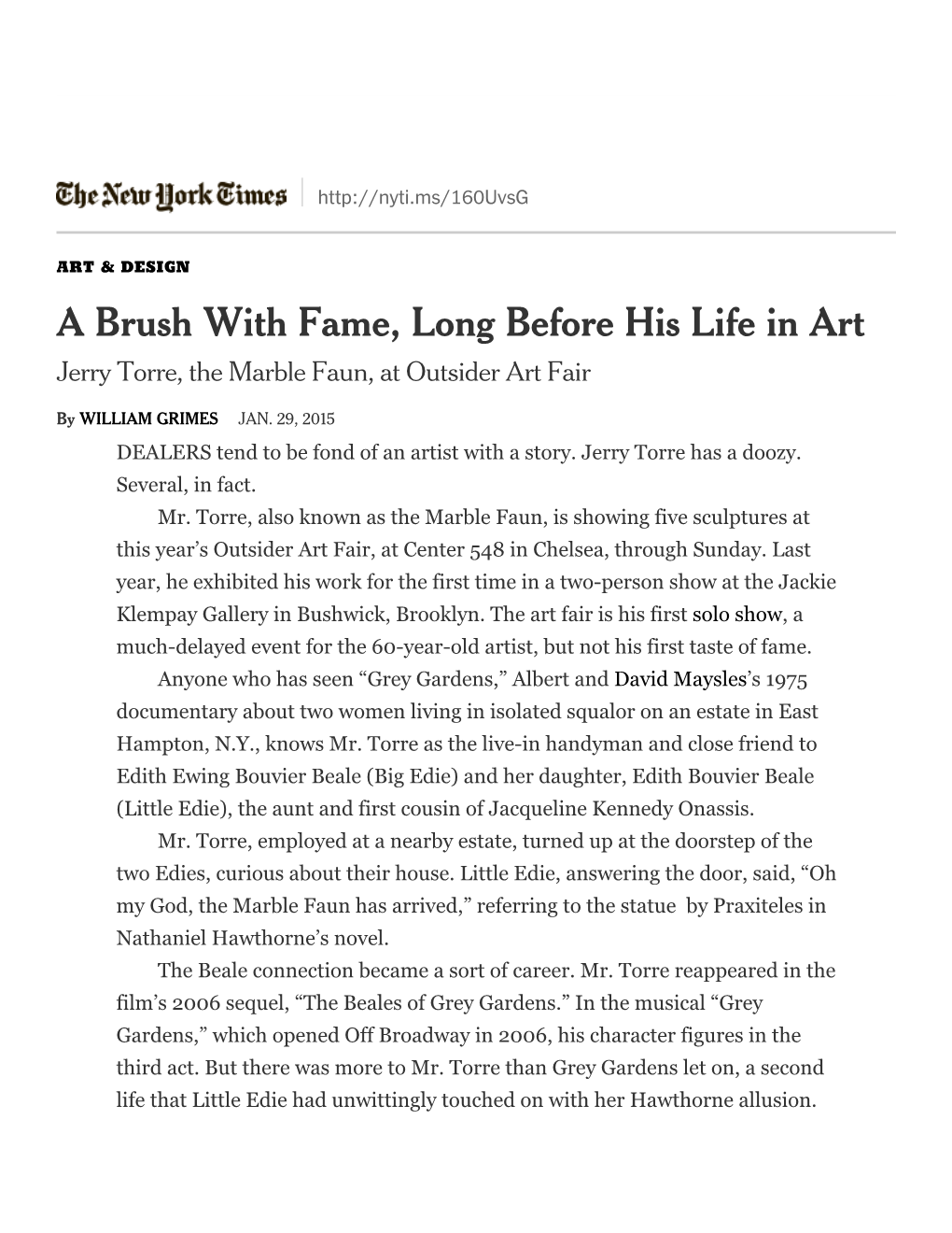 The New York Times Jerry Torre, the Marble Faun, At