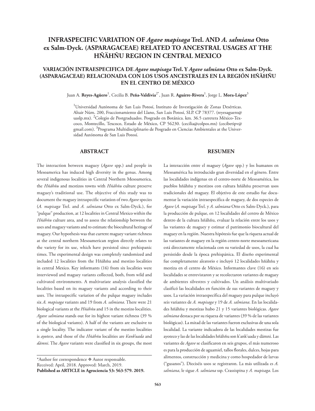 INFRASPECIFIC VARIATION of Agave Mapisaga Trel