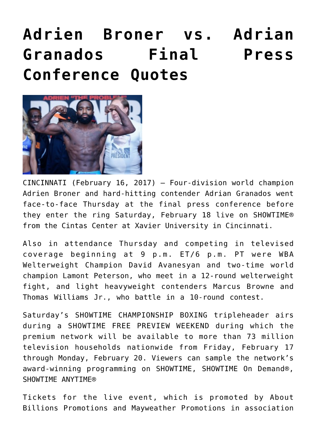 Adrien Broner Vs. Adrian Granados Final Press Conference Quotes