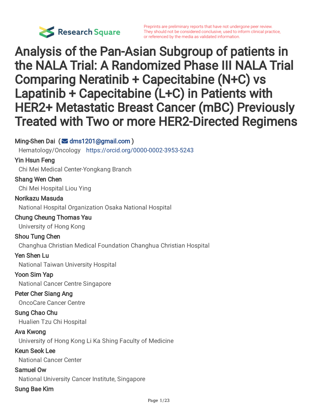 A Randomized Phase III NALA Trial Comparing
