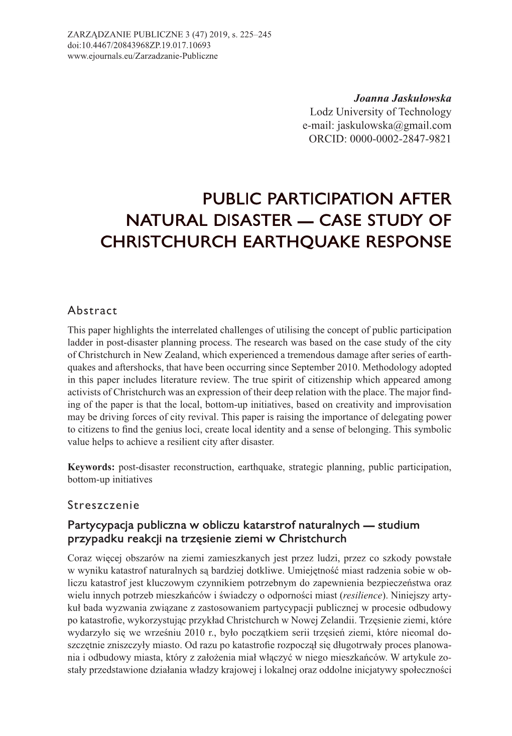 Case Study of Christchurch Earthquake Response