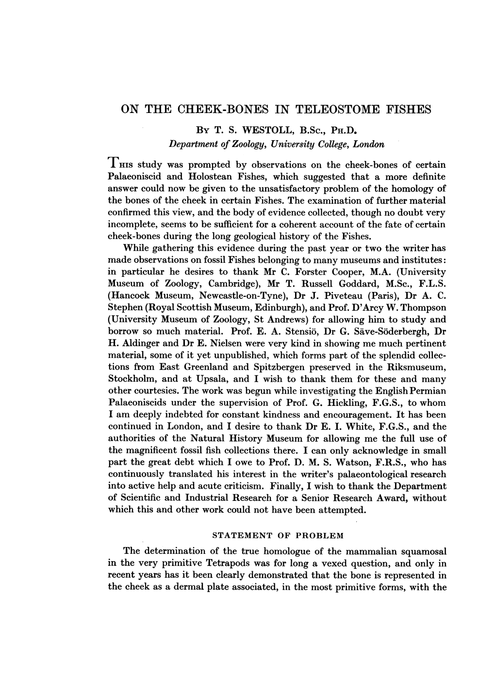 On the Cheek-Bones in Teleostome Fishes by T