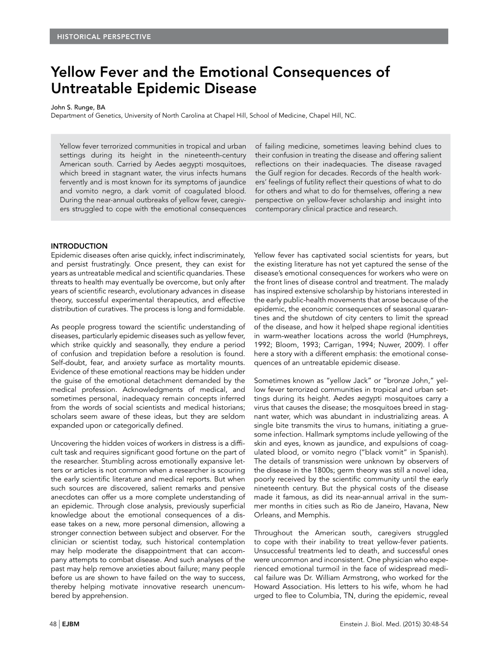 Yellow Fever and the Emotional Consequences of Untreatable Epidemic Disease