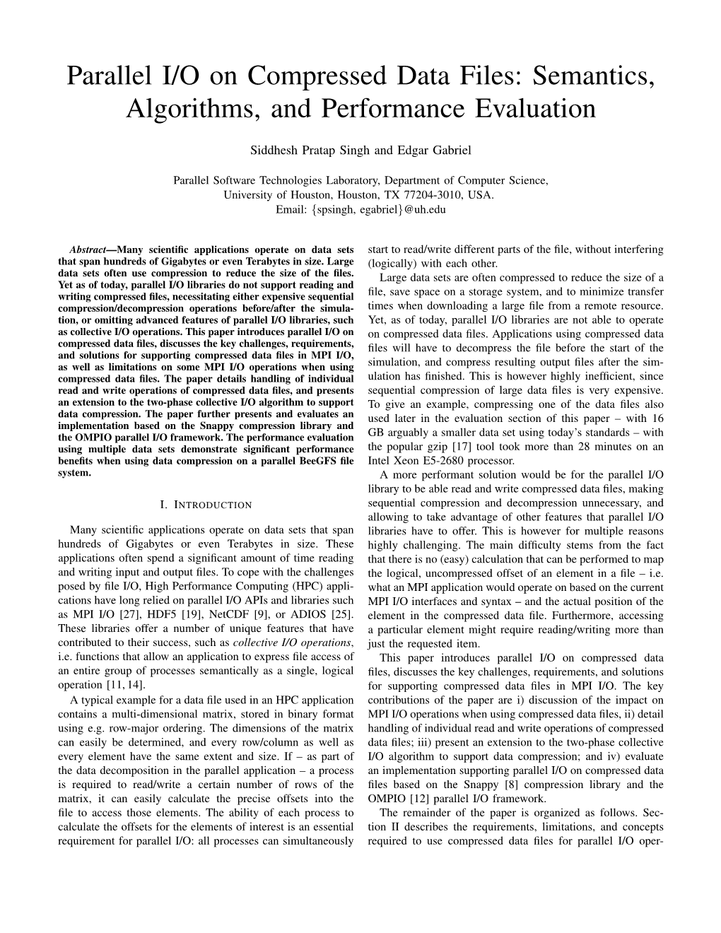 Parallel I/O on Compressed Data Files: Semantics, Algorithms, and Performance Evaluation