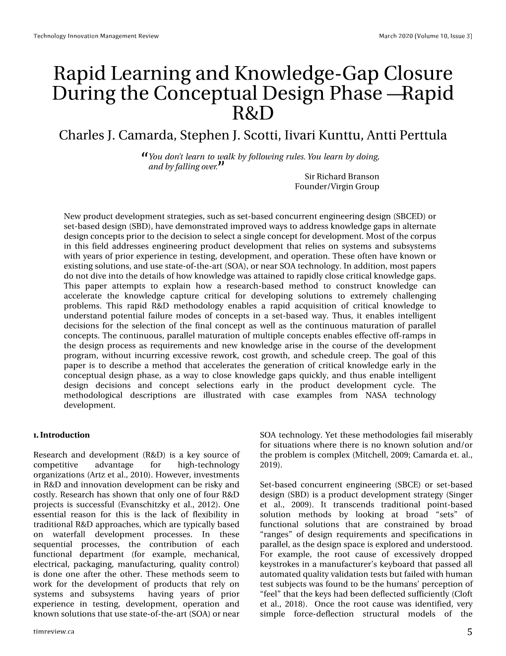 Rapid Learning and Knowledge-Gap Closure During the Conceptual Design Phase – Rapid R&D Charles J