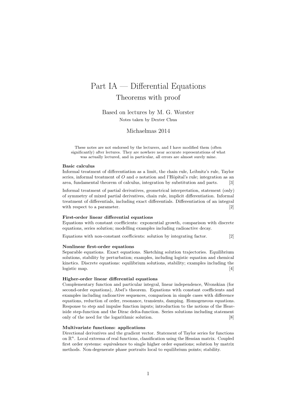 Part IA — Diﬀerential Equations Theorems with Proof