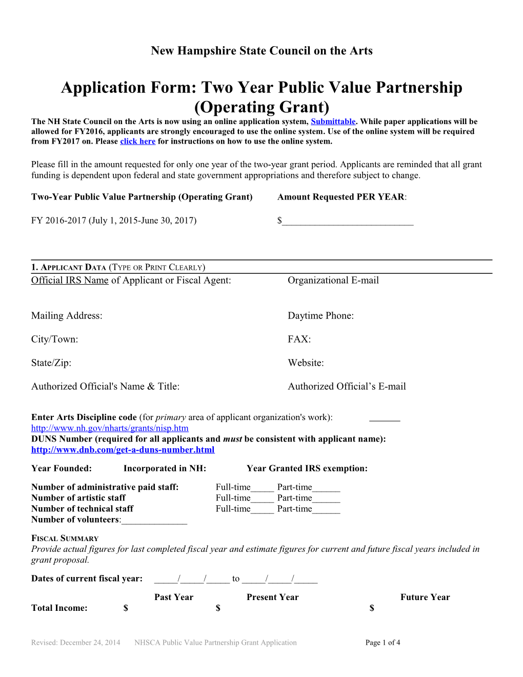 Application Form for Organizations, Schools & Artists' New Works