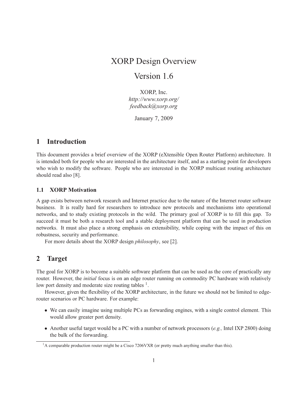XORP Design Overview Version 1.6