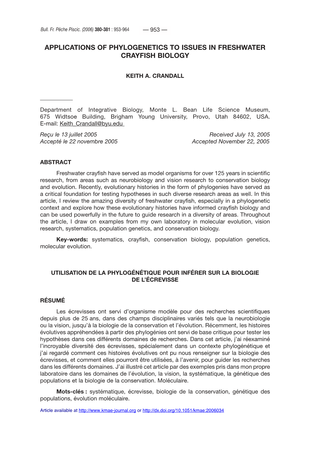 Applications of Phylogenetics to Issues in Freshwater Crayfish Biology