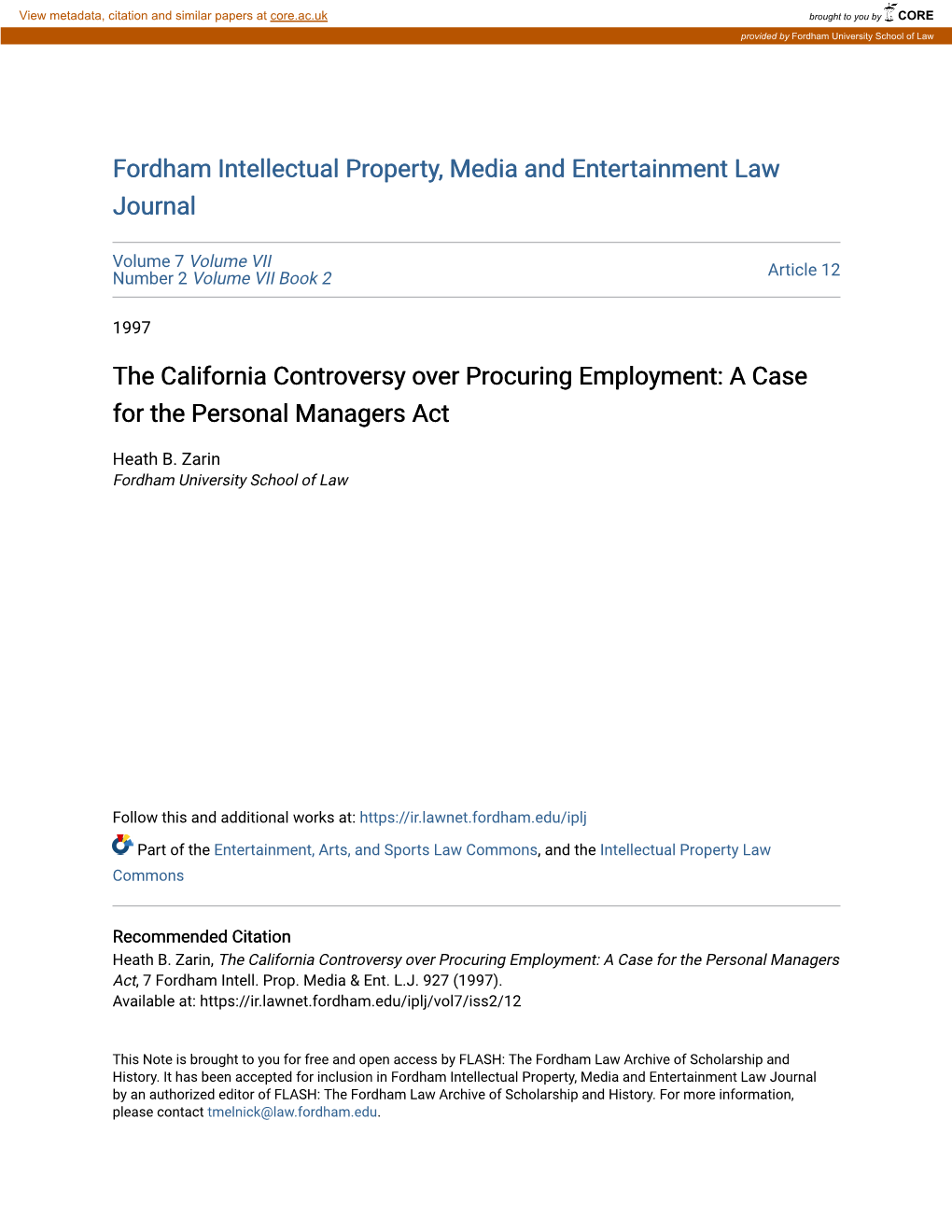 The California Controversy Over Procuring Employment: a Case for the Personal Managers Act