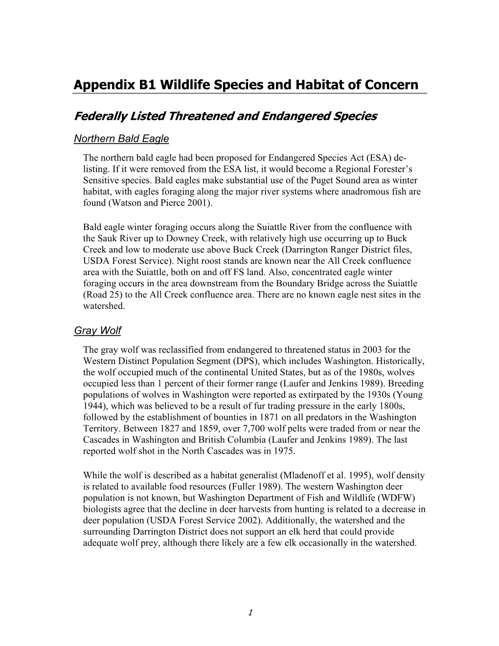Appendix B1 Wildlife Species and Habitat of Concern