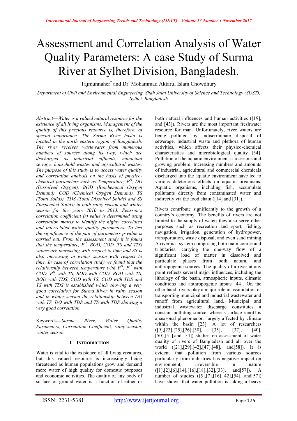 A Case Study of Surma River at Sylhet Division, Bangladesh. Tajmunnaher* and Dr