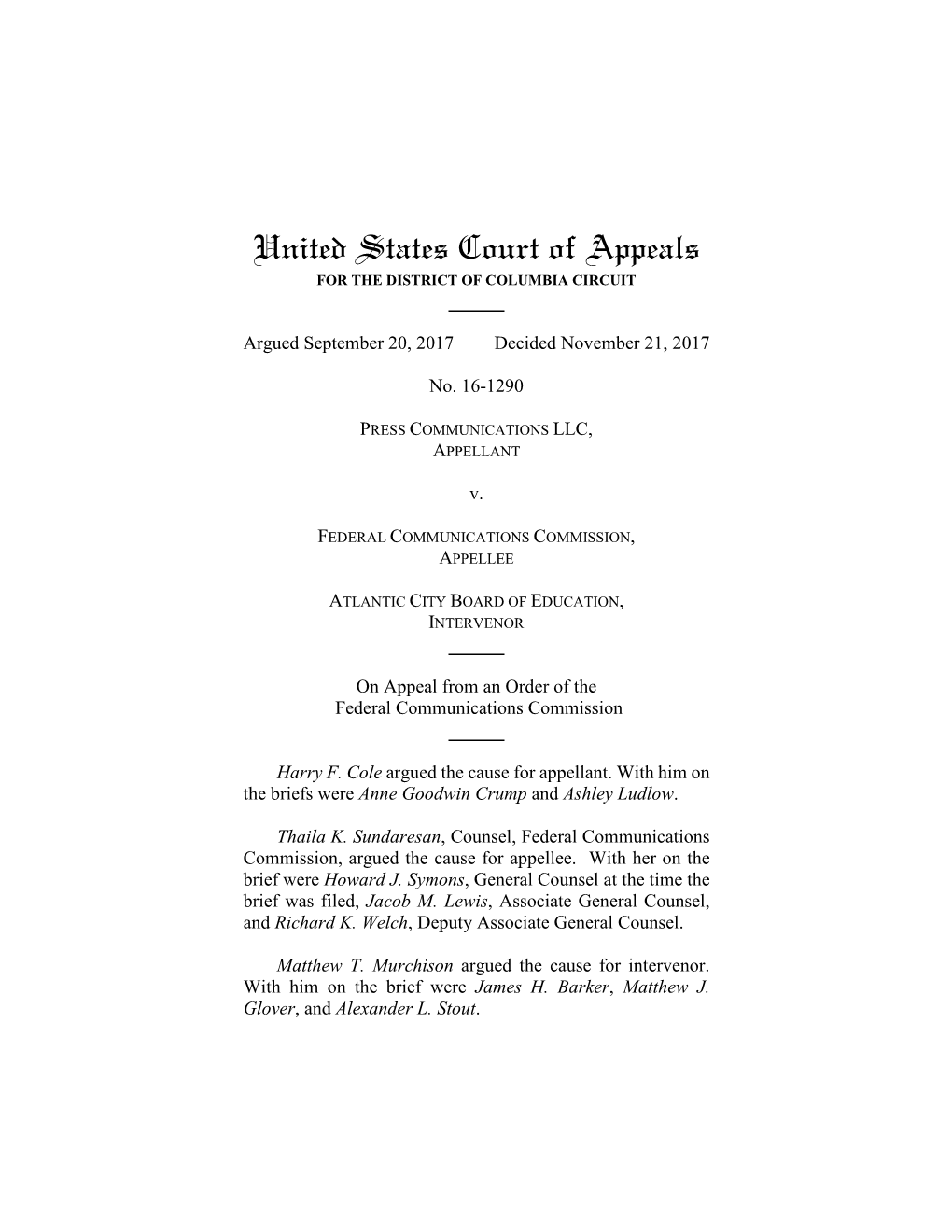 United States Court of Appeals for the DISTRICT of COLUMBIA CIRCUIT