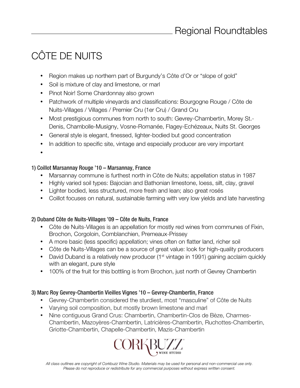 Regional Roundtables CÔTE DE NUITS