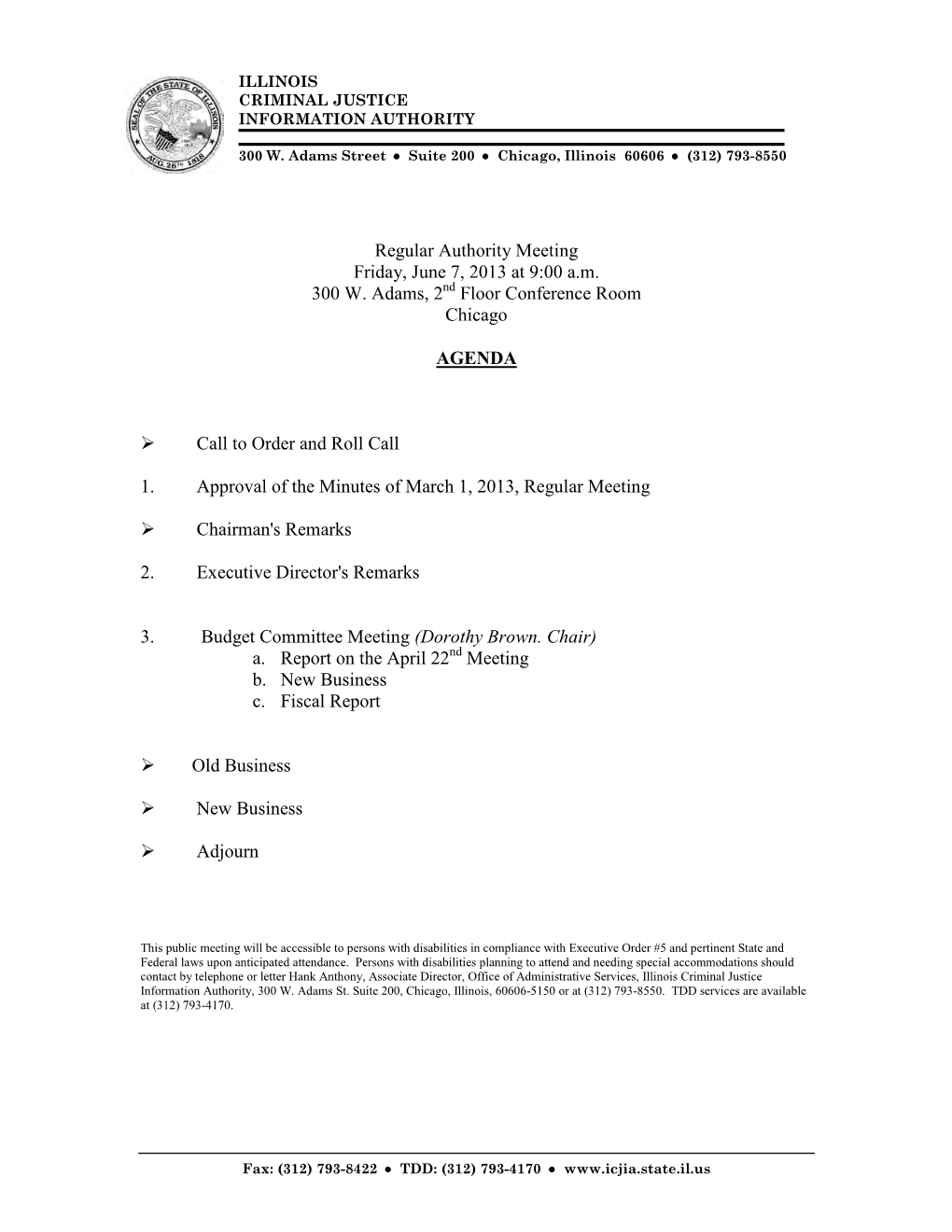 Regular Authority Meeting Friday, June 7, 2013 at 9:00 A.M