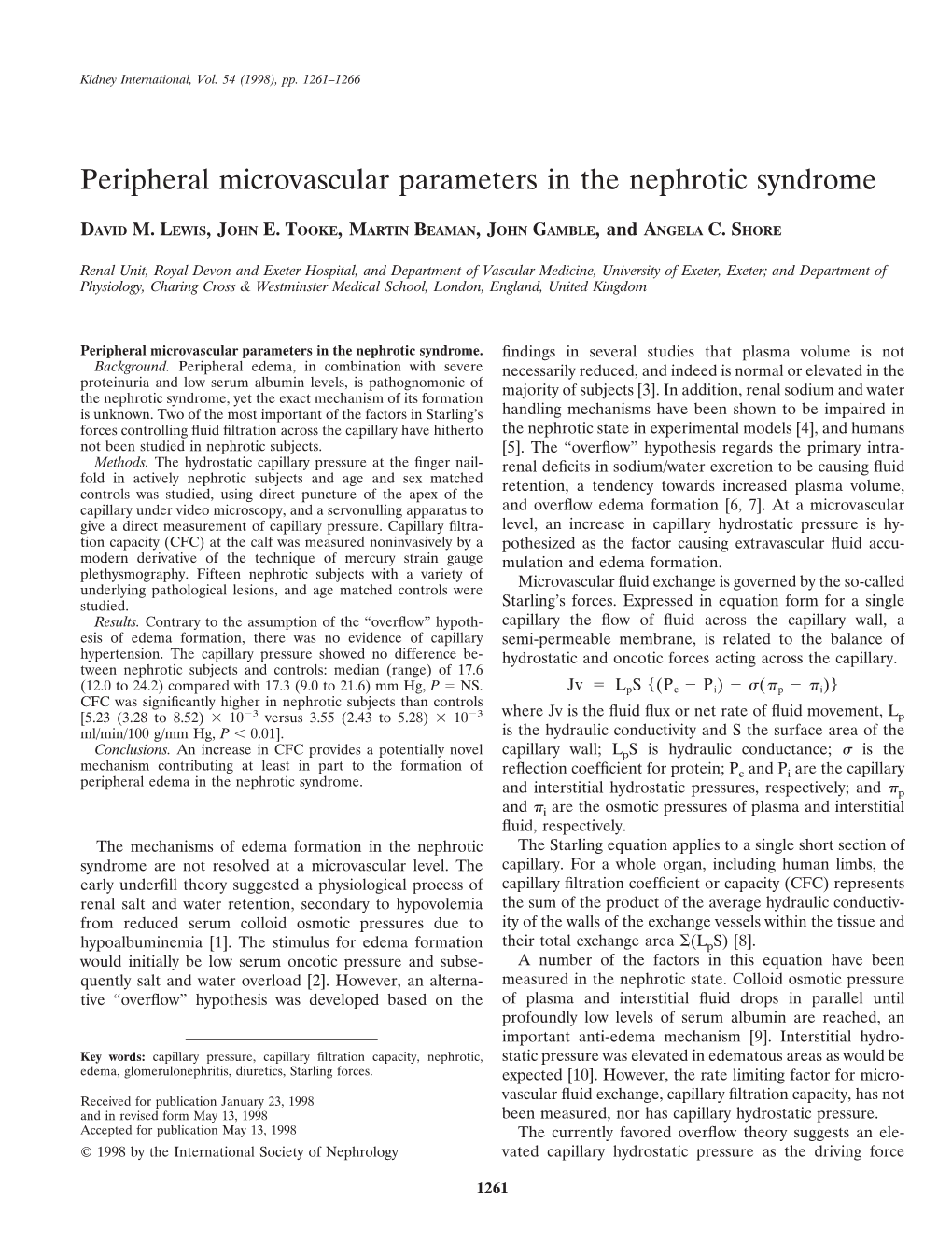 Peripheral Microvascular Parameters in the Nephrotic Syndrome