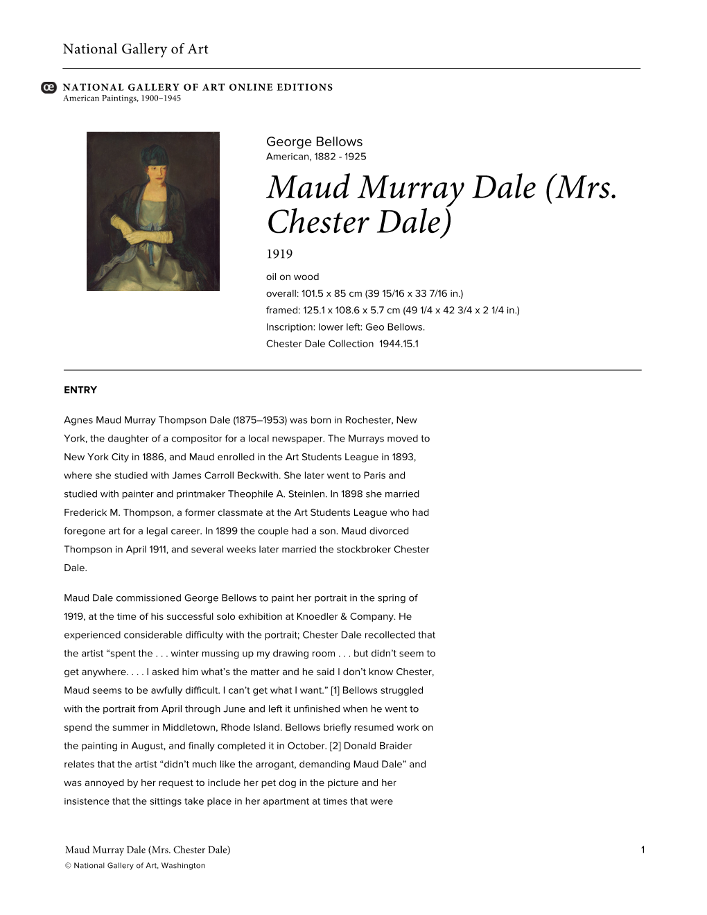 Maud Murray Dale (Mrs. Chester Dale)