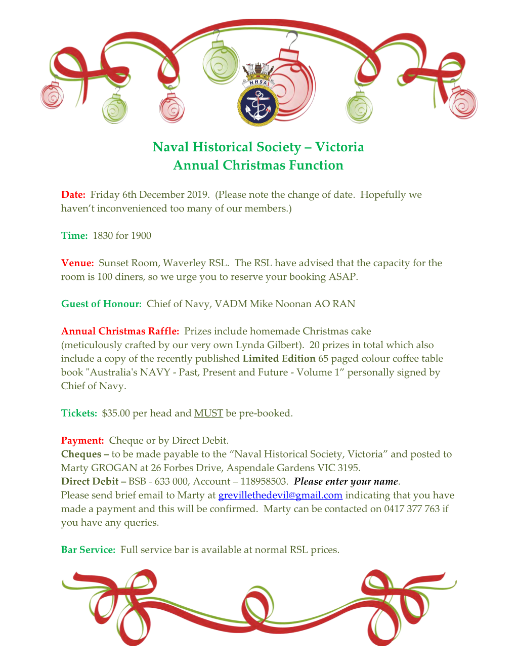Naval Historical Society ‒ Victoria Annual Christmas Function