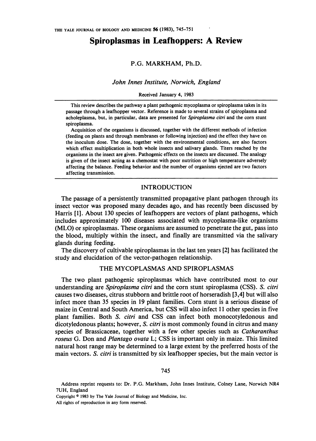 Spiroplasmas in Leafhoppers: a Review