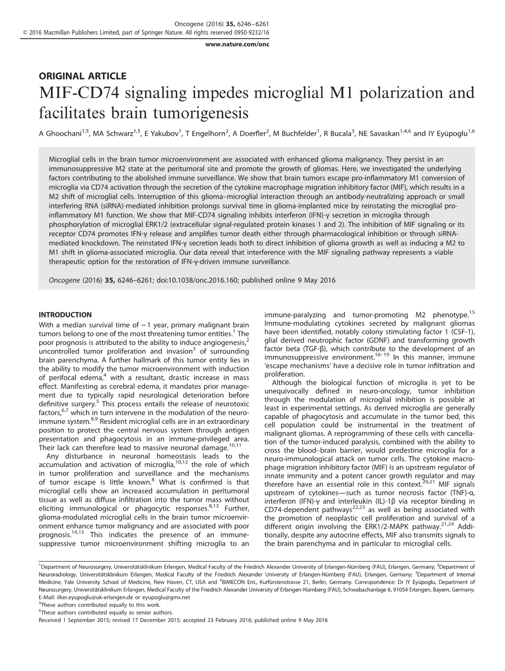 MIF-CD74 Signaling Impedes Microglial M1 Polarization and Facilitates Brain Tumorigenesis
