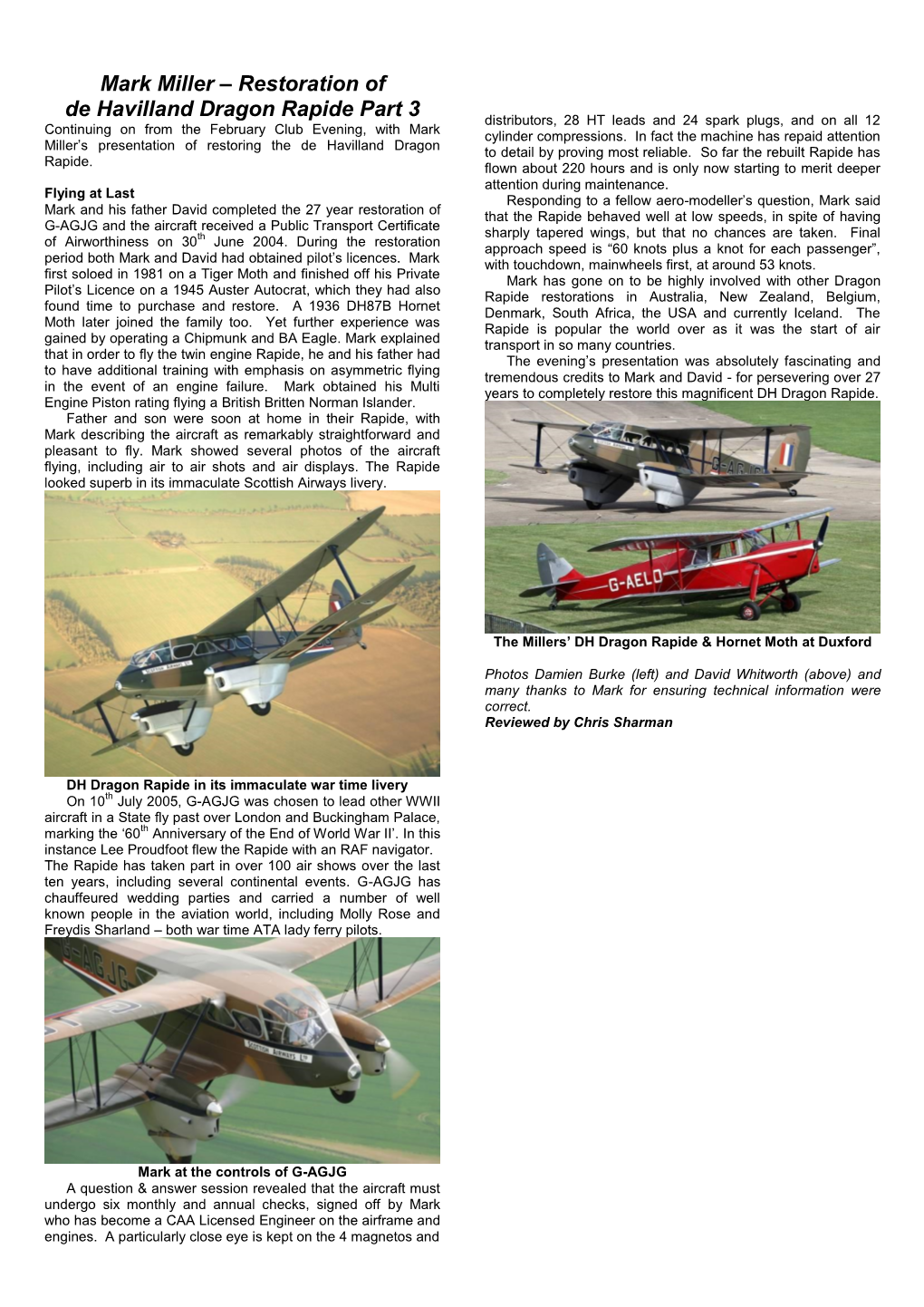 Mark Miller – Restoration of De Havilland Dragon Rapide Part 3