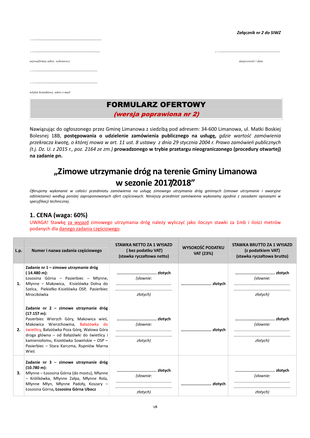 Załącznik 2. Formularz Ofertowy Wersja Poprawiona 2