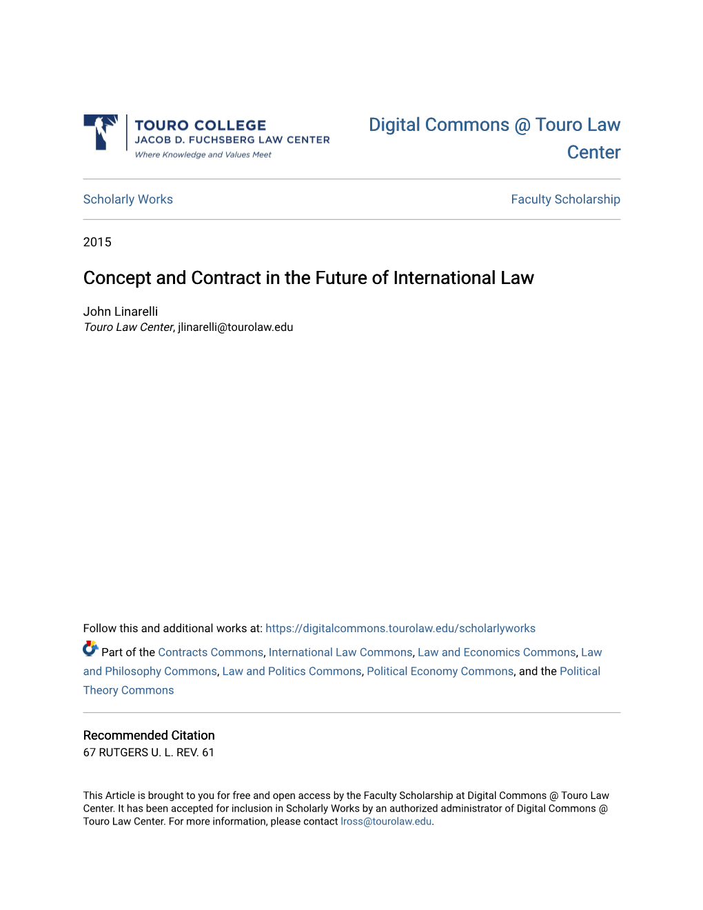 Concept and Contract in the Future of International Law