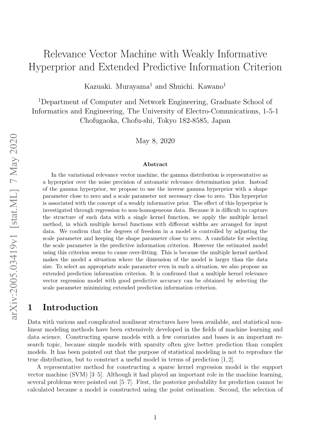 Relevance Vector Machine with Weakly Informative Hyperprior and Extended Predictive Information Criterion