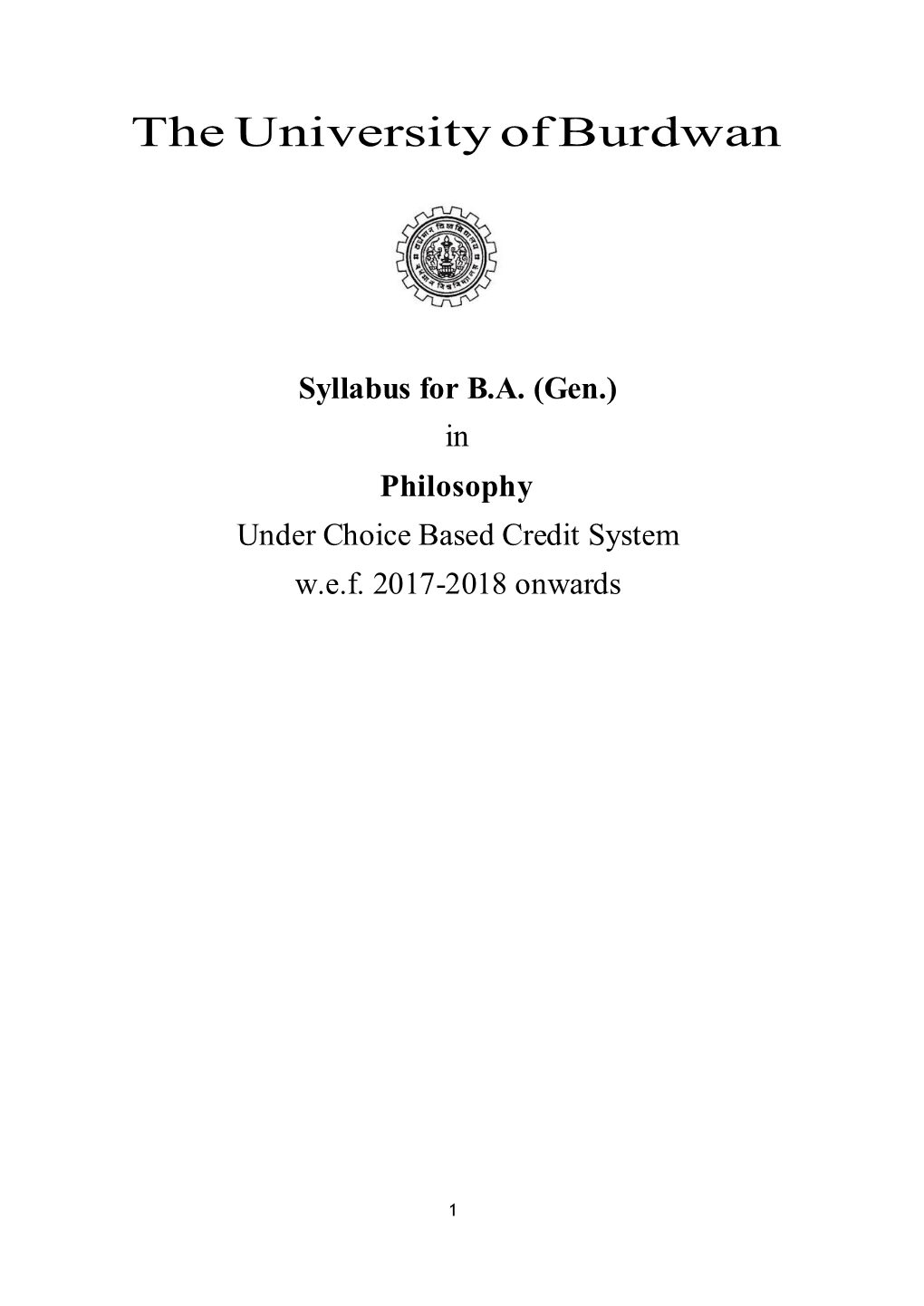 Syllabus for BA (Gen.) in Philosophy Under Choice Based Credit System