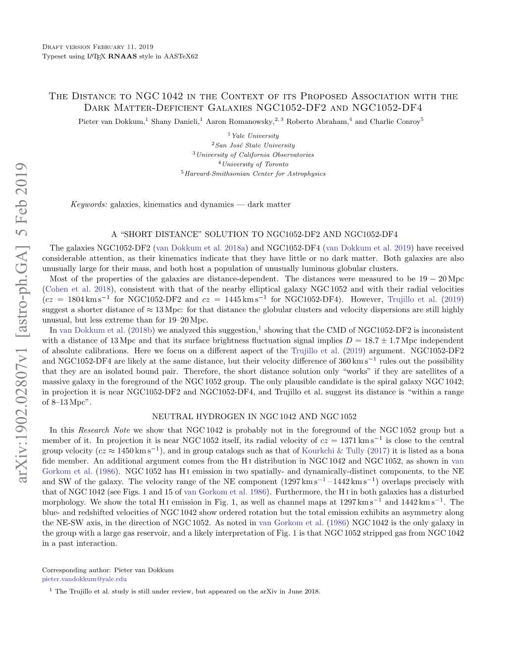 Arxiv:1902.02807V1 [Astro-Ph.GA] 5 Feb 2019 and SW of the Galaxy