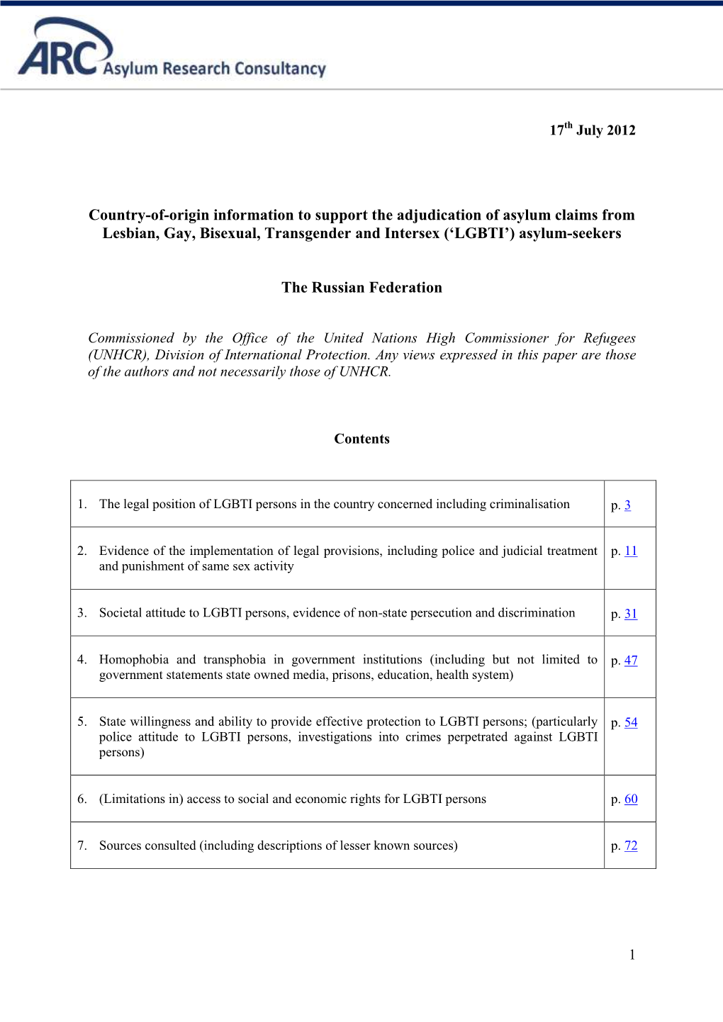 Country-Of-Origin Information to Support the Adjudication of Asylum Claims from Lesbian, Gay, Bisexual, Transgender and Intersex (‘LGBTI’) Asylum-Seekers