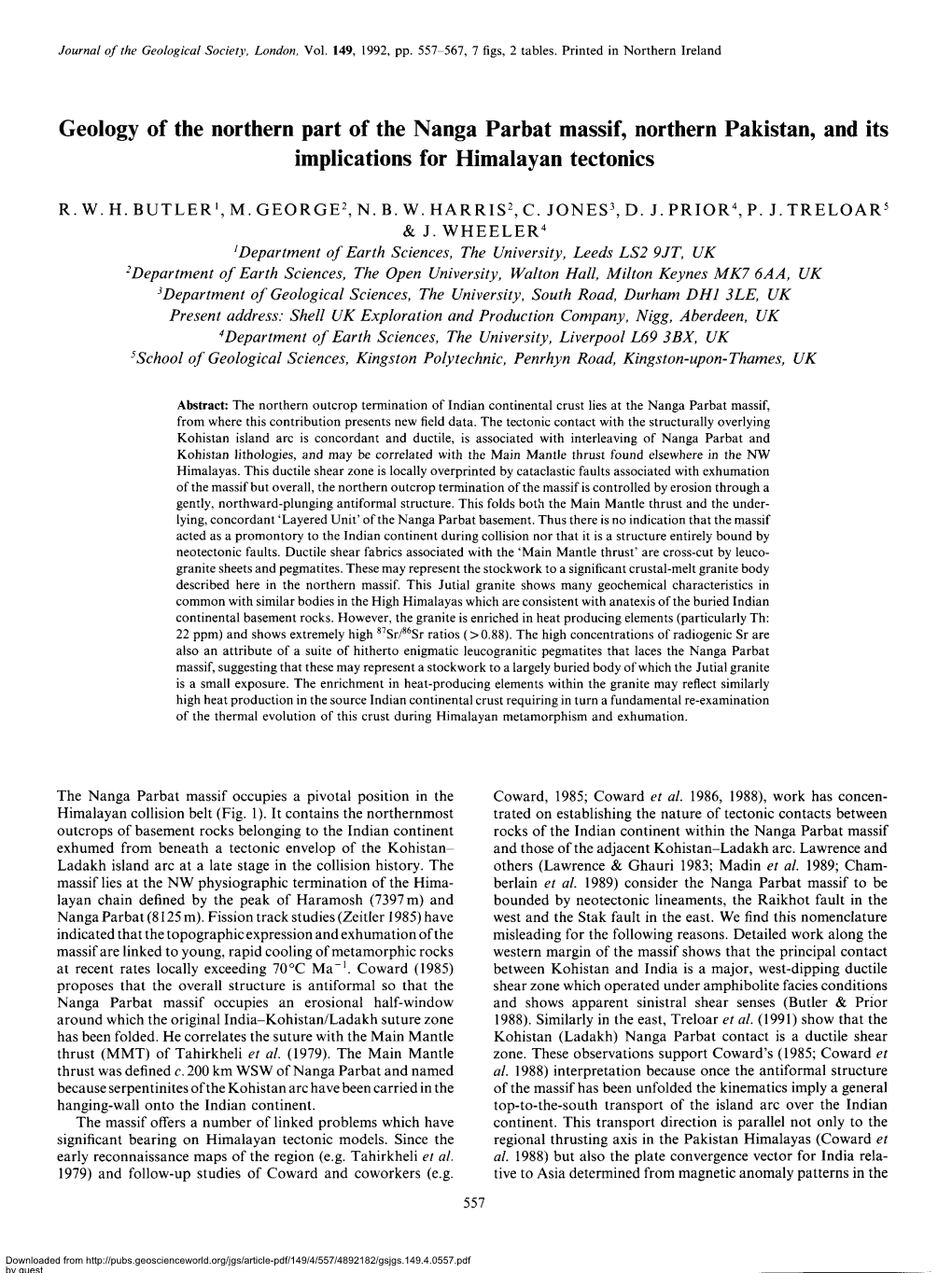 Geology of the Northern Part of the Nanga Parbat Massif, Northern Pakistan, and Its Implications for Himalayan Tectonics