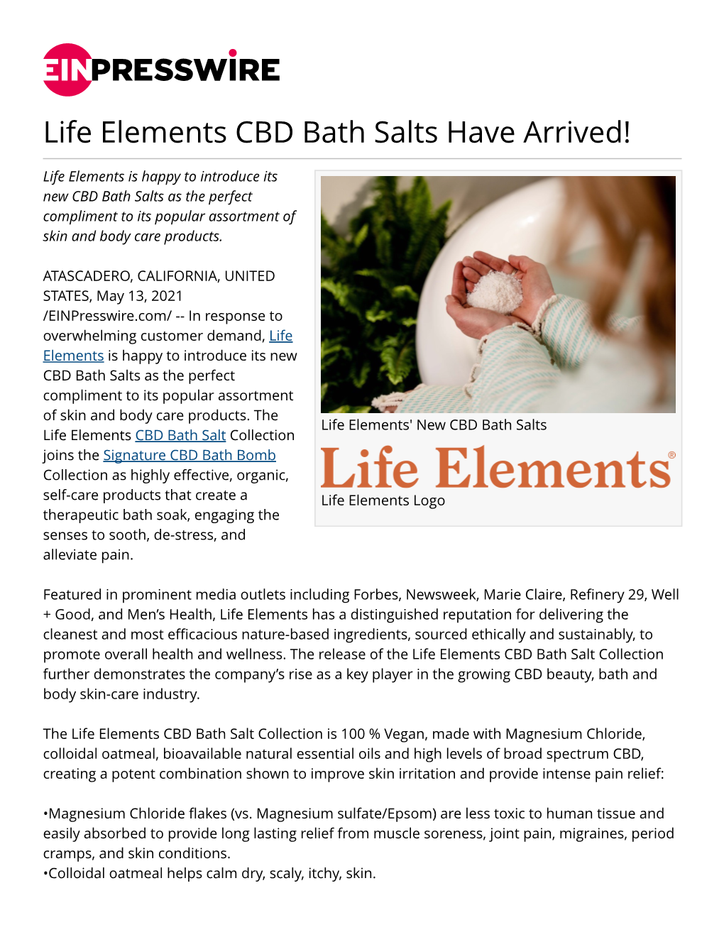 Life Elements CBD Bath Salts Have Arrived!