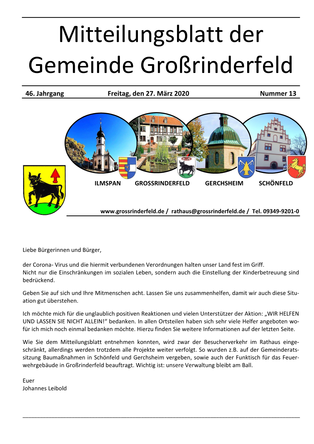 Mitteilungsblatt Der Gemeinde Großrinderfeld