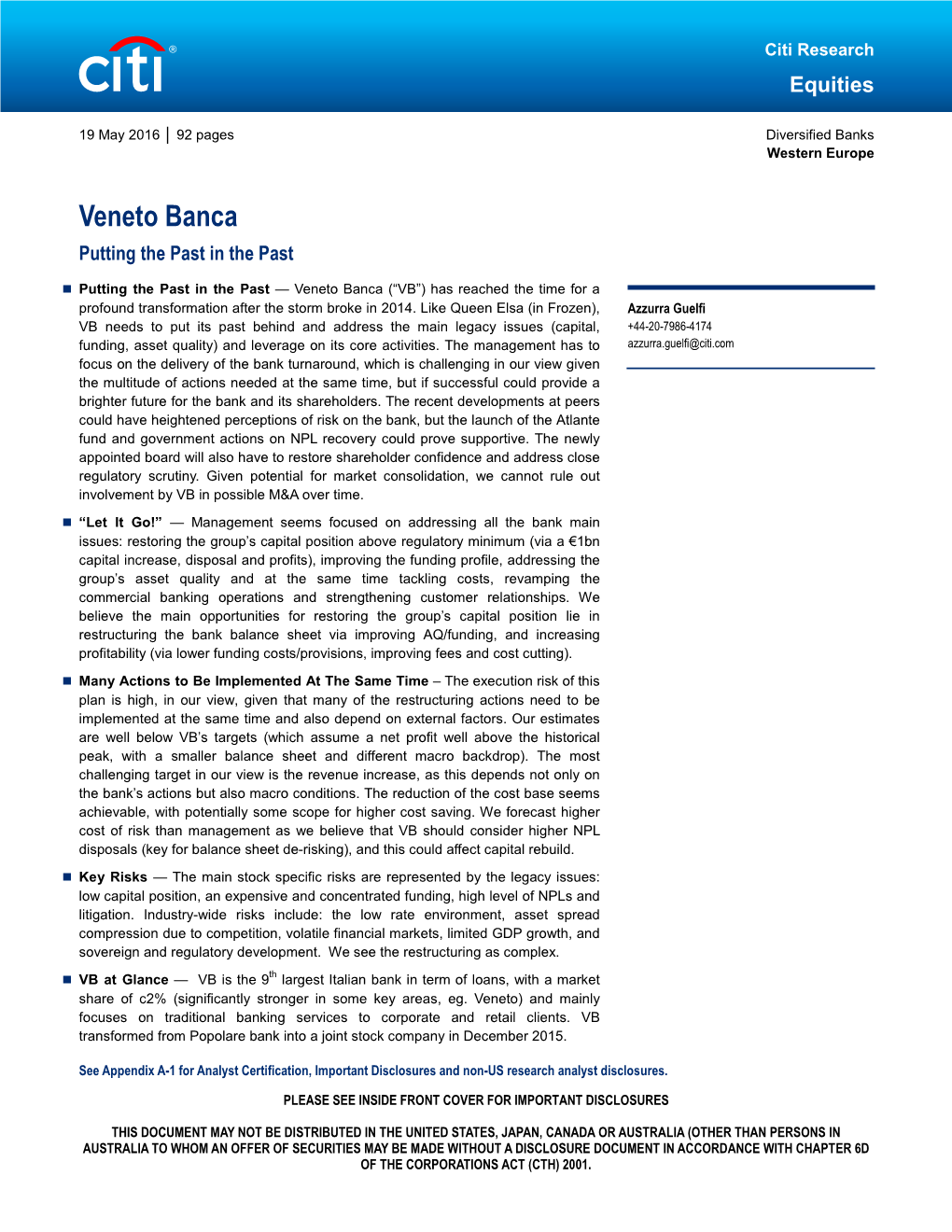 Veneto Banca Putting the Past in the Past