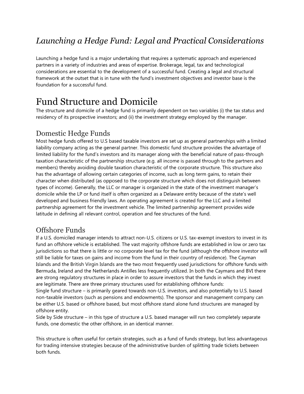 Fund Structure and Domicile