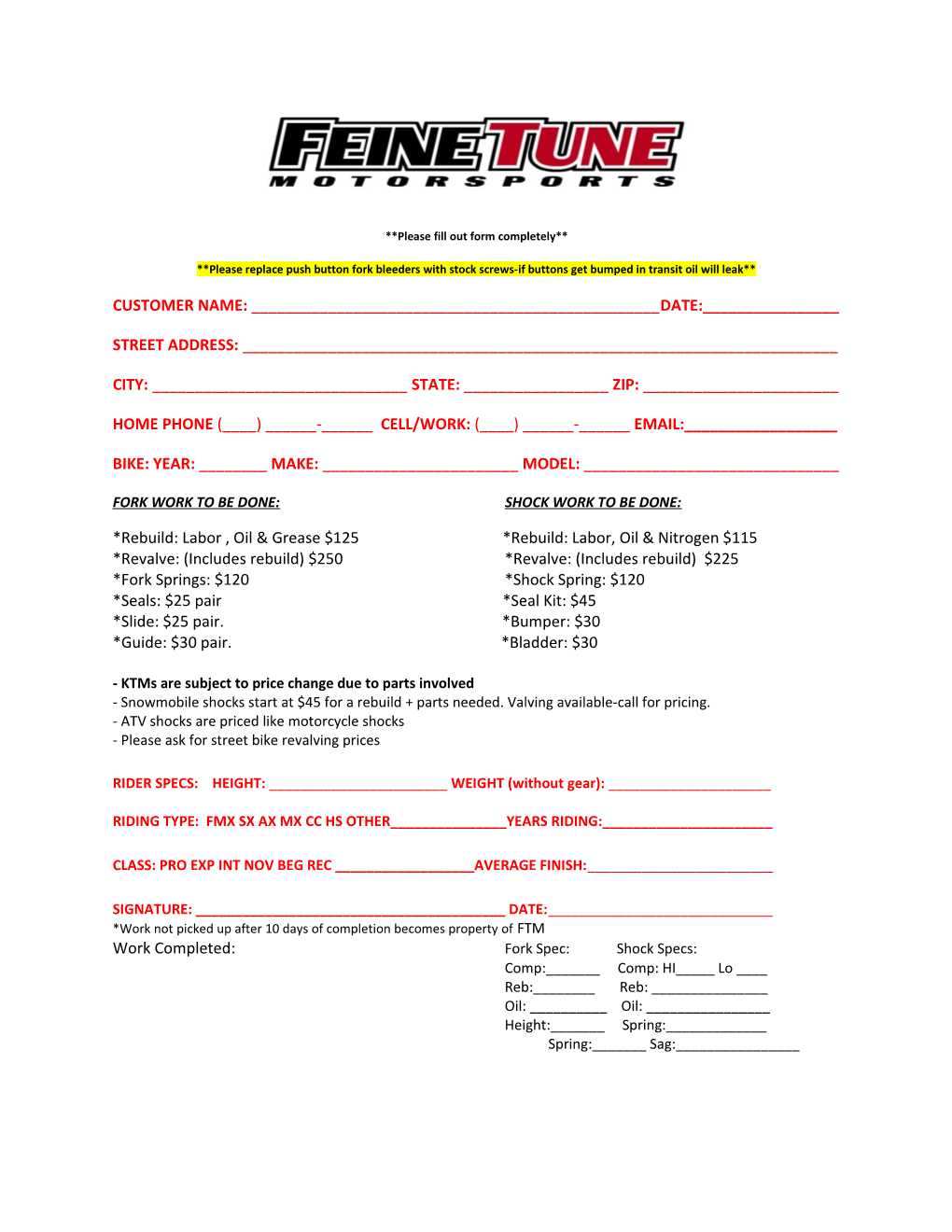 Please Fill out Form Completely