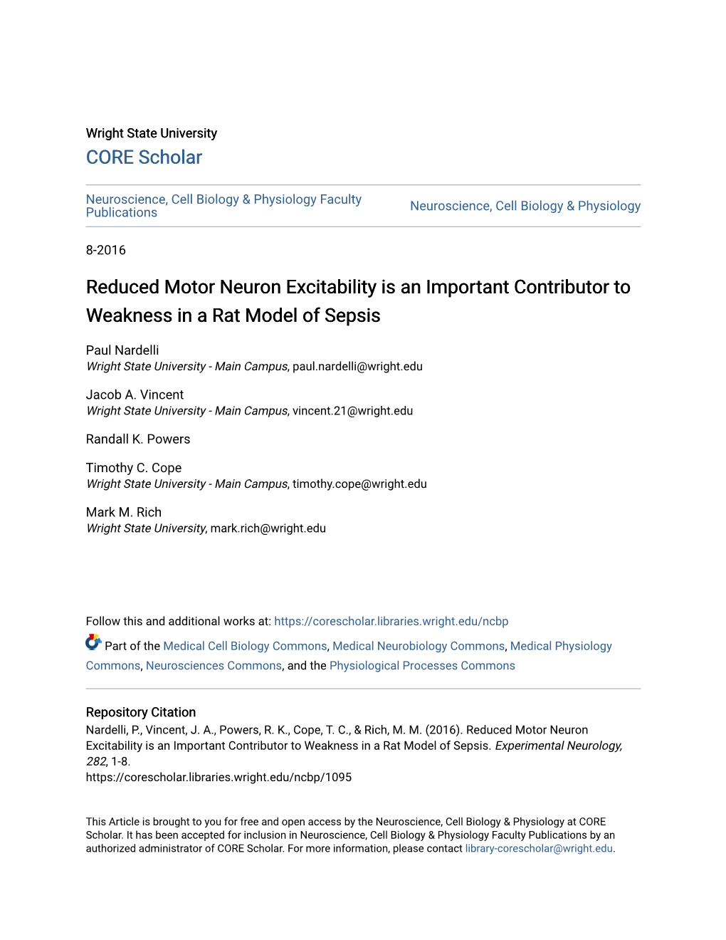 Reduced Motor Neuron Excitability Is an Important Contributor to Weakness in a Rat Model of Sepsis