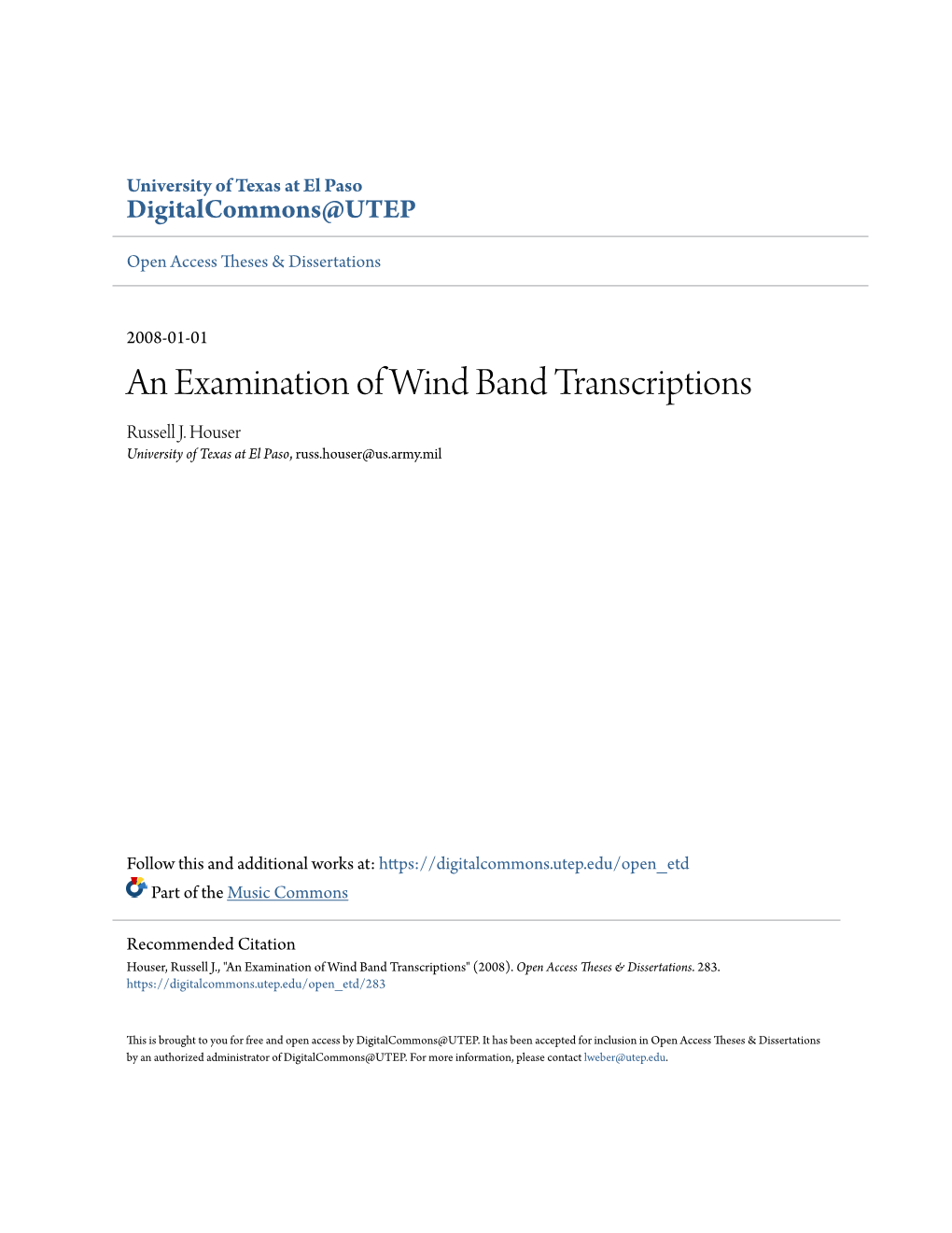 An Examination of Wind Band Transcriptions Russell J