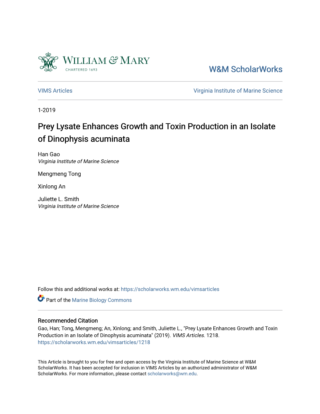 Prey Lysate Enhances Growth and Toxin Production in an Isolate of Dinophysis Acuminata